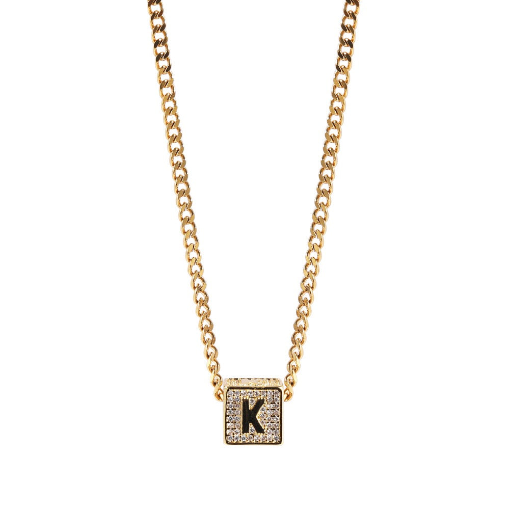 Iced Cube Initial Necklace