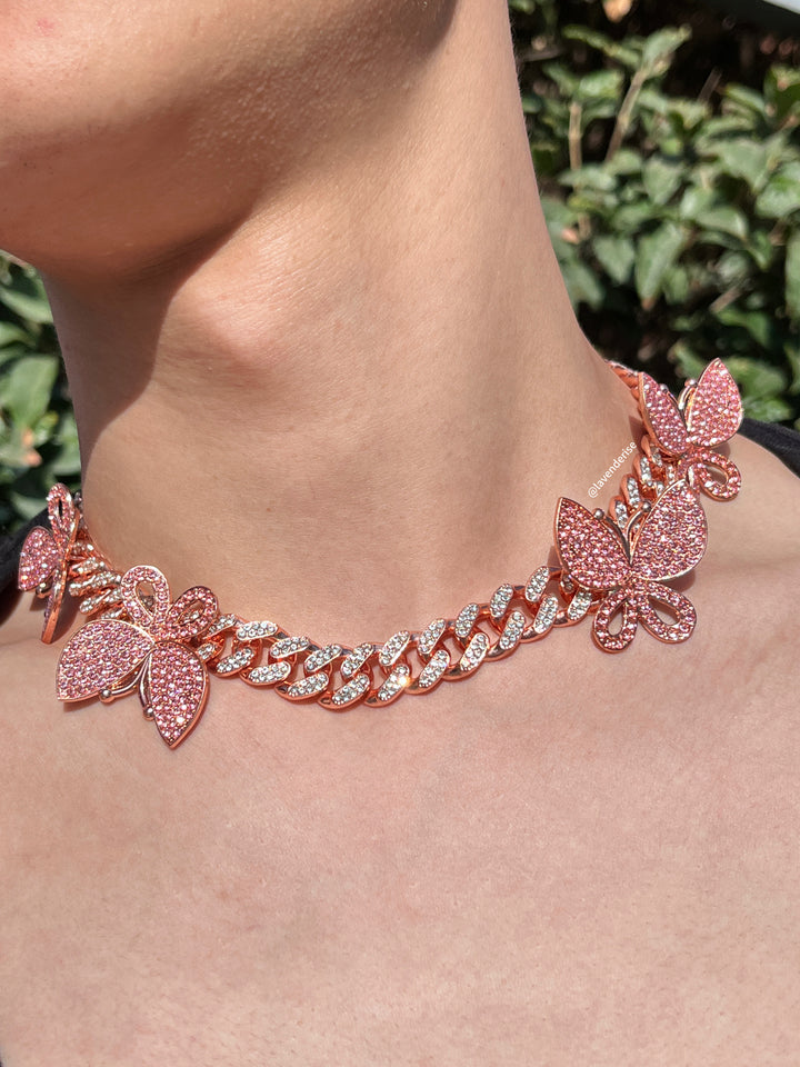 Icy Rose Butterfly Necklace