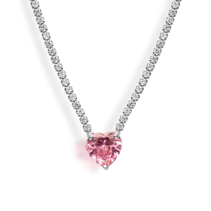 Diamond Heart Necklace - Pink