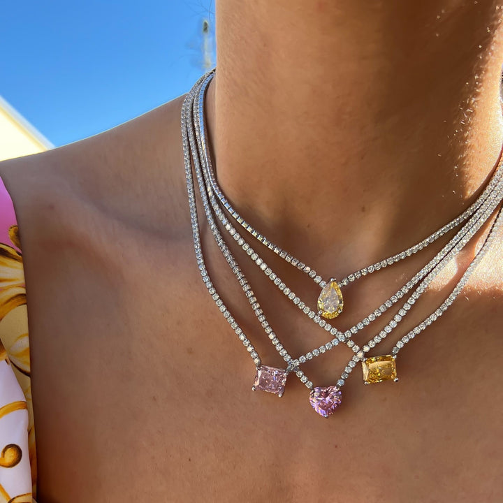 Diamond Heart Necklace - Pink
